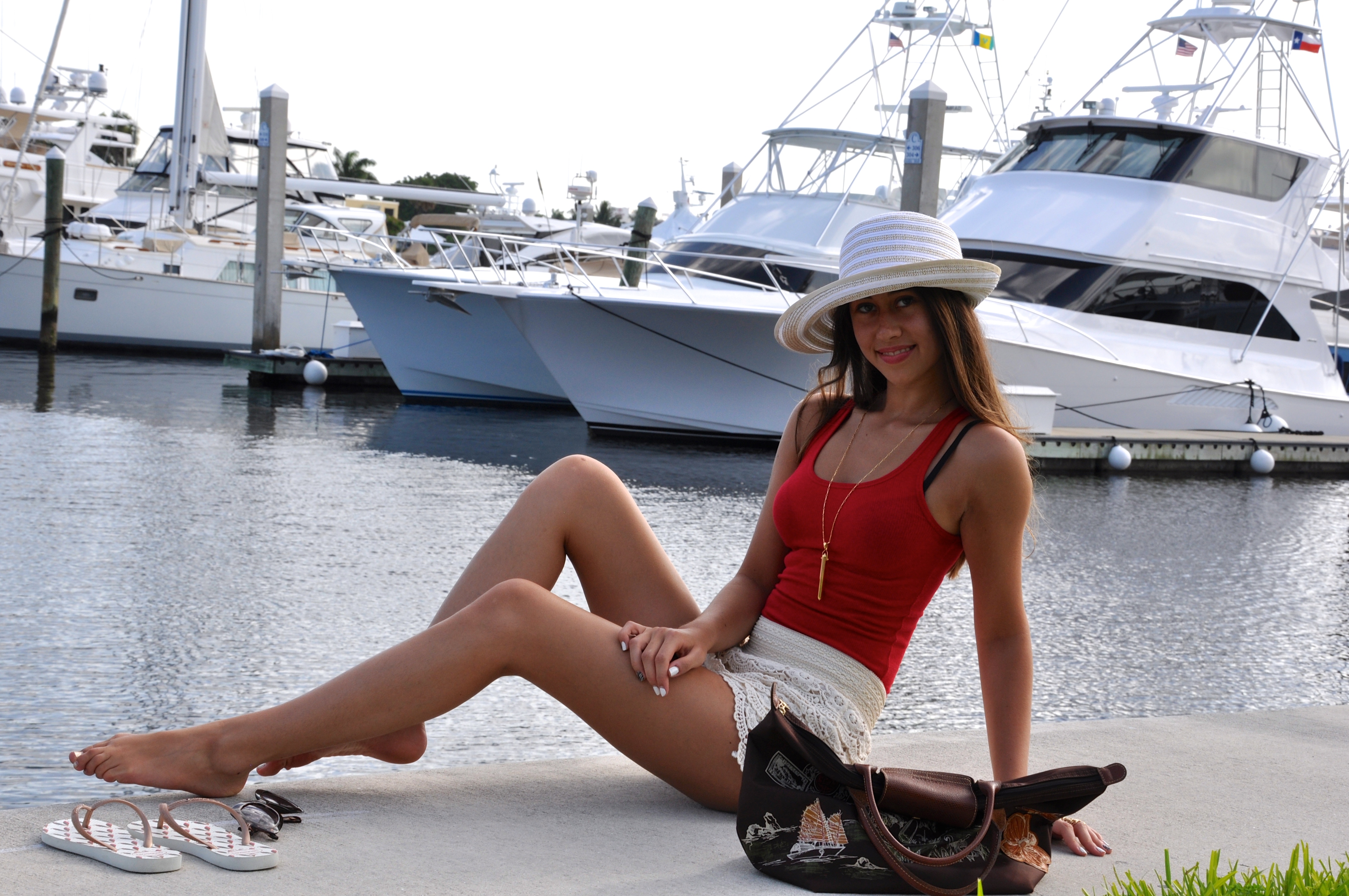 red & white by the yachts