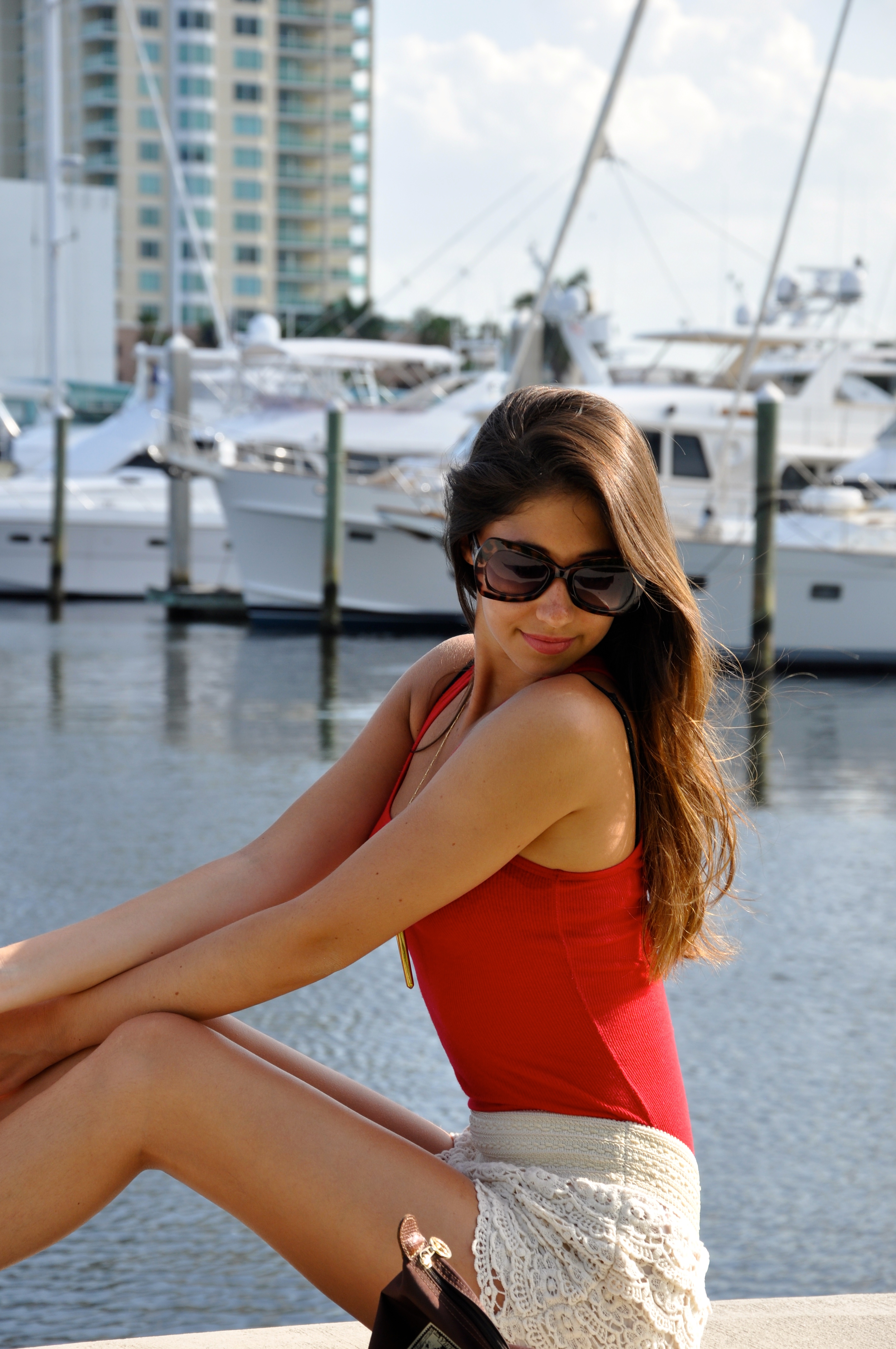 red & white by the yachts