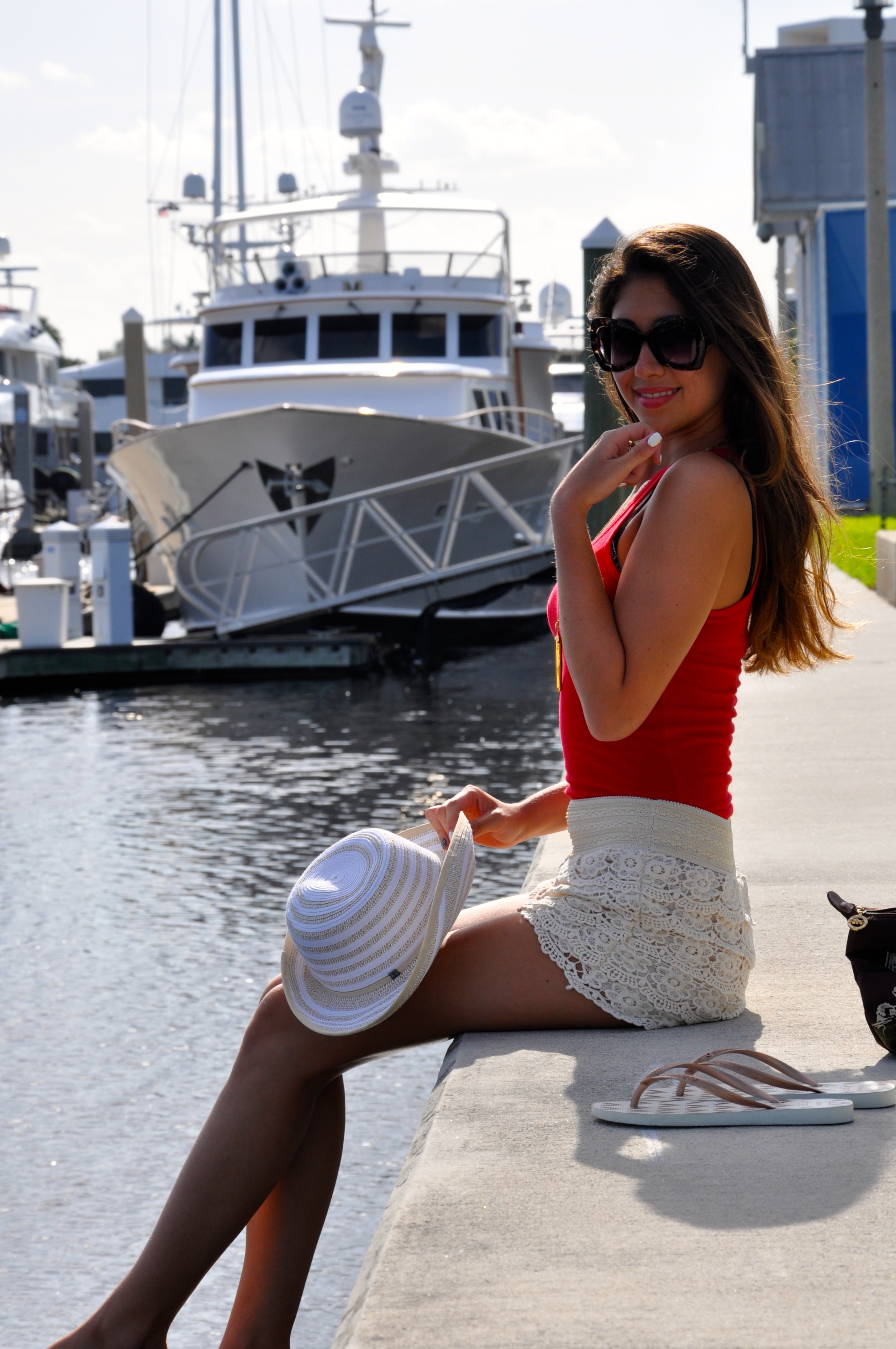 red & white by the yachts