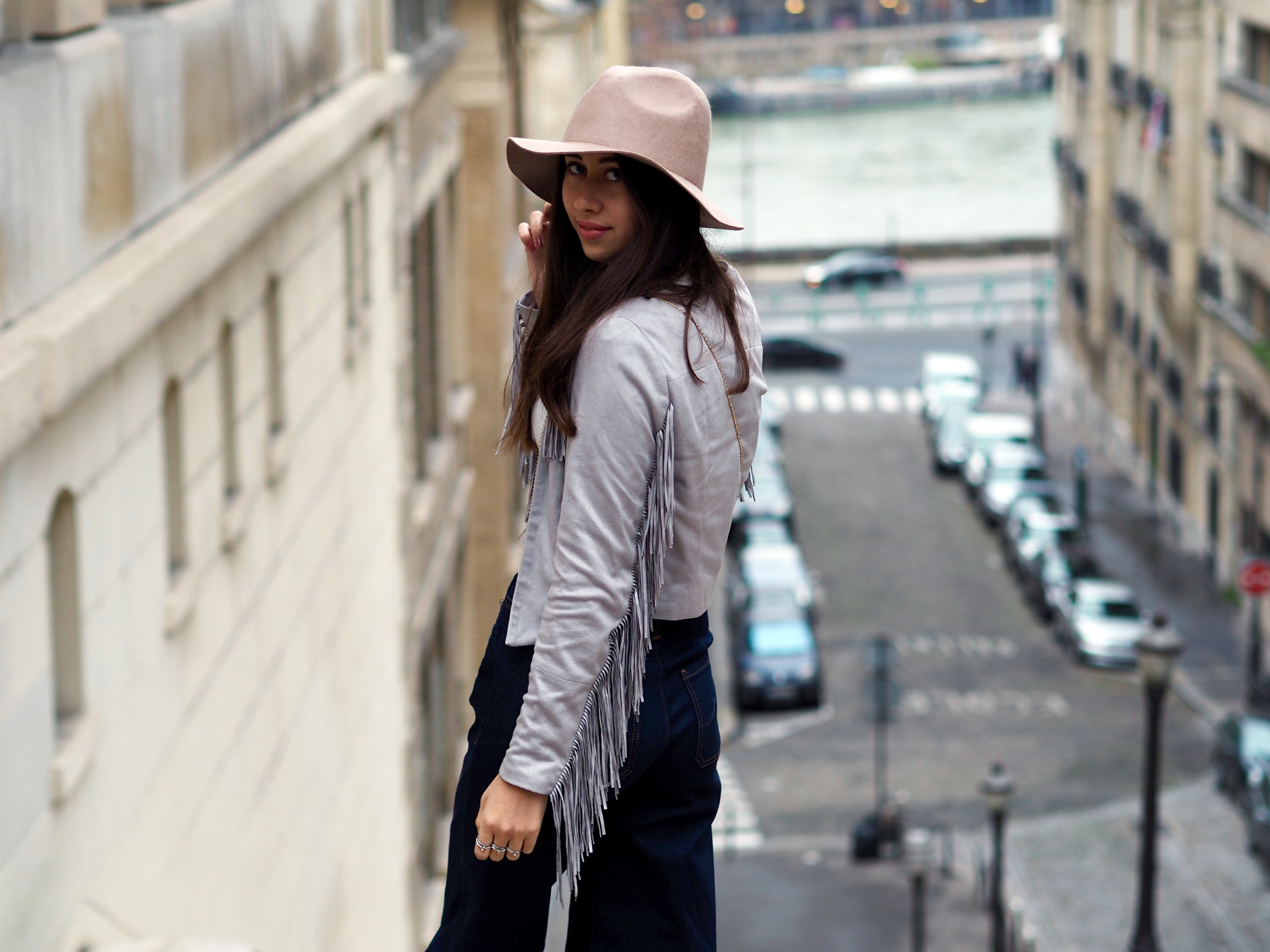 denim culottes and fringe jacket monshowroom