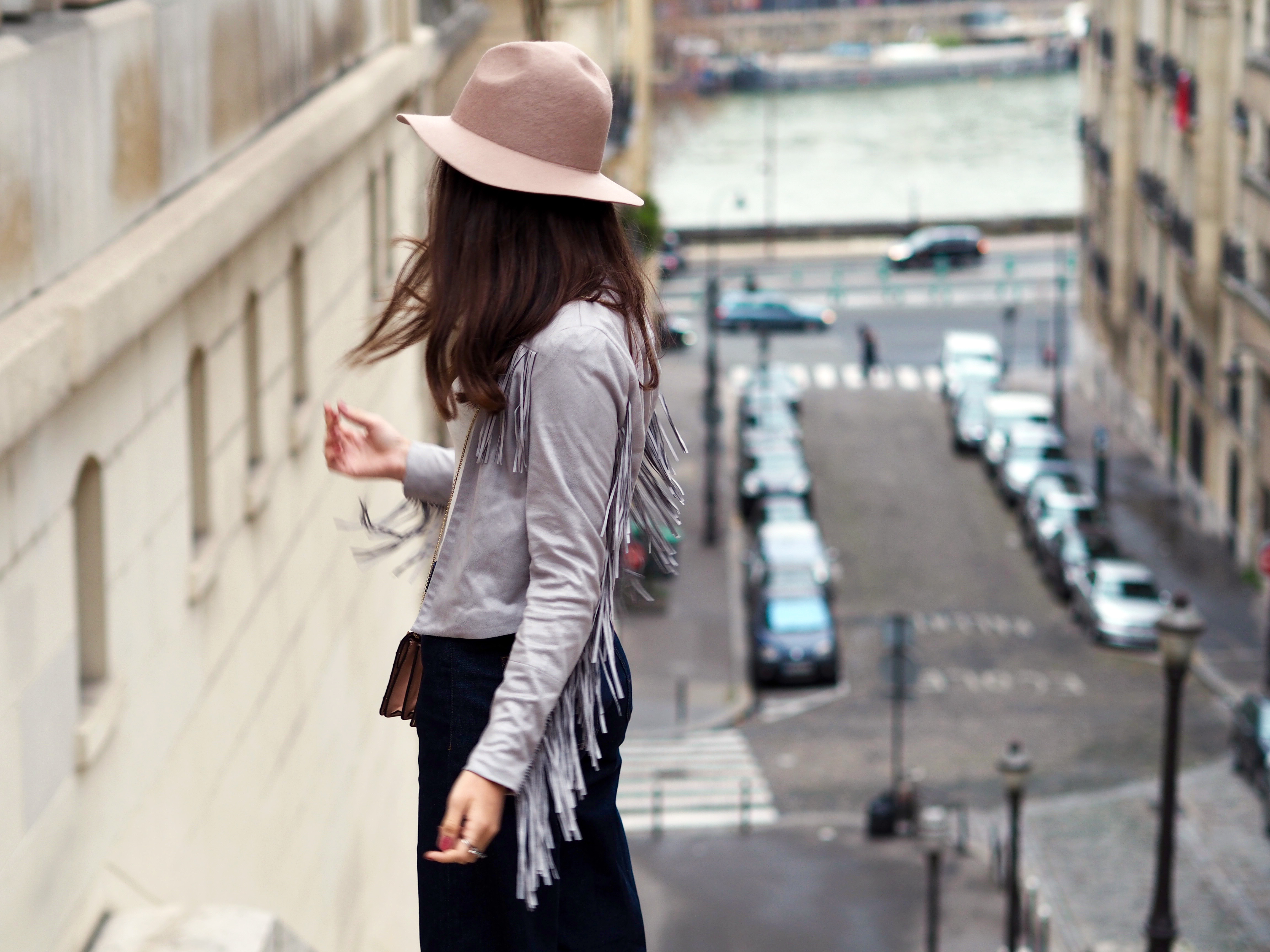 denim culottes and fringe jacket monshowroom