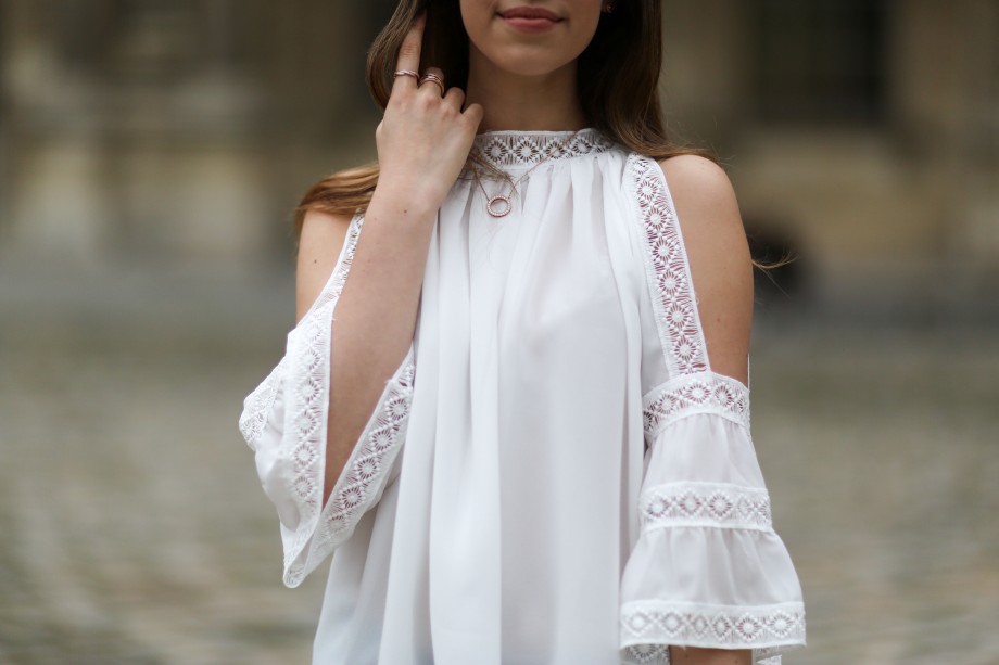 off the shoulder top, denim jeans and kurt geiger bag
