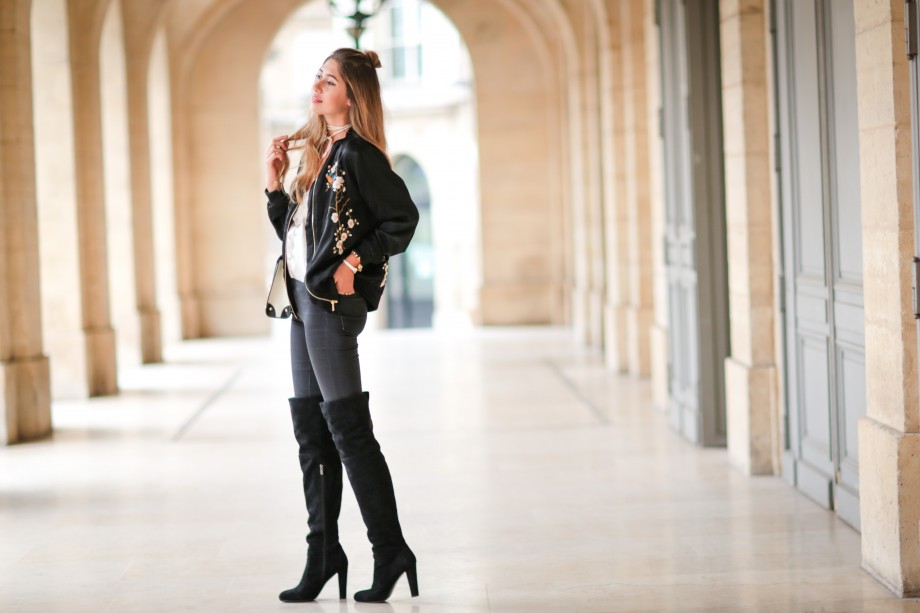 zara embroidered bomber jacket and fiorelli watch